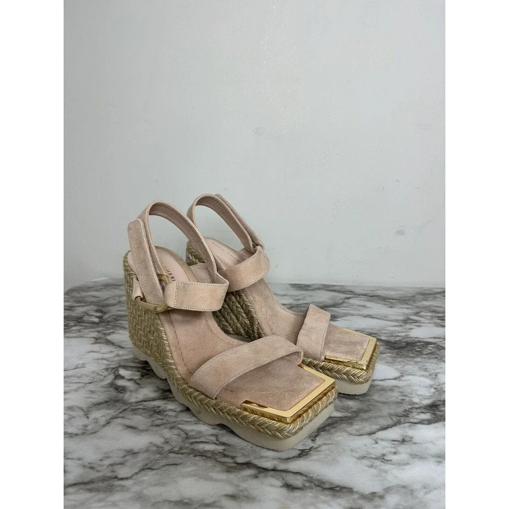 Good American Cinder Espadrille Wedge Sandals Womens 8 Blush Suede Platform